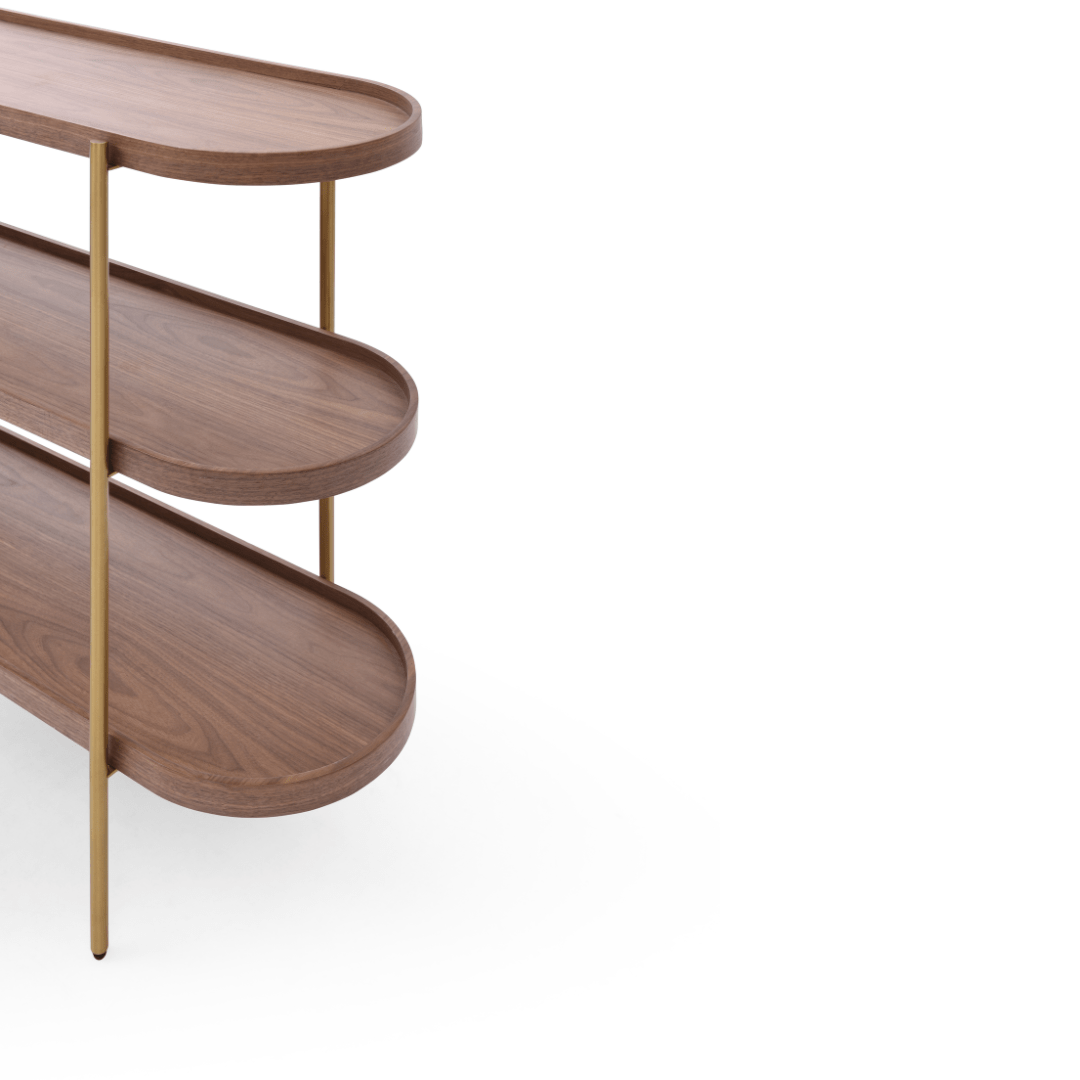 Seek & Ramble Shelving Cleo 3 Tier Shelf 120cm x 80cm Bookcase/Console Walnut Gold Frame