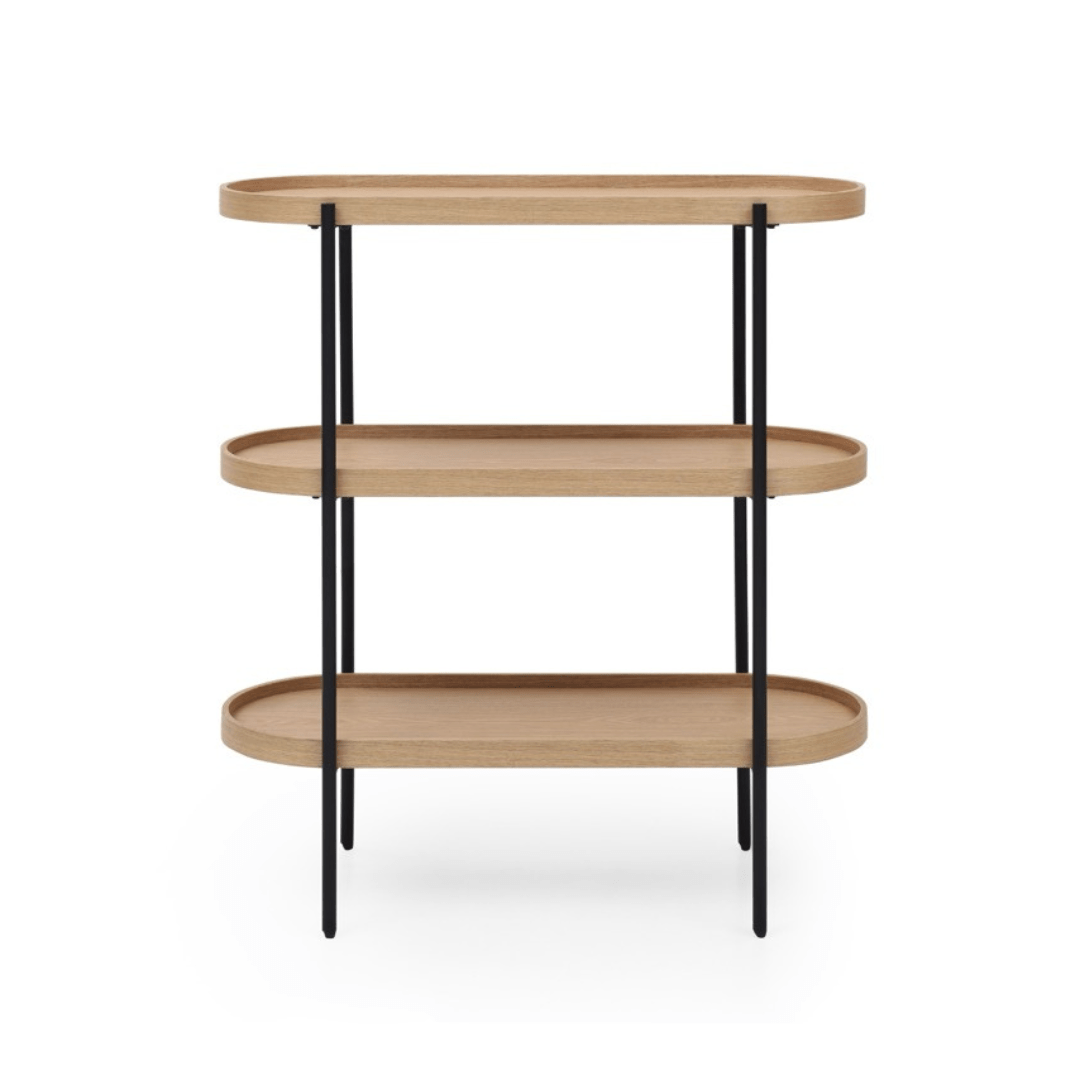 Seek & Ramble Shelving Cleo 3 Tier Shelf 90cm x 80cm Bookcase/Console Natural Ash Black Frame