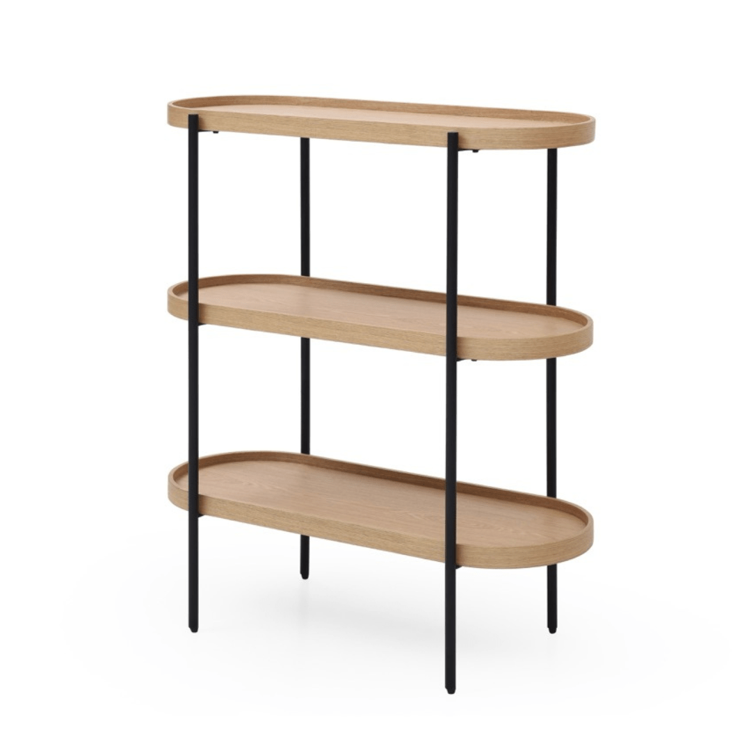 Seek & Ramble Shelving Cleo 3 Tier Shelf 90cm x 80cm Bookcase/Console Natural Ash Black Frame