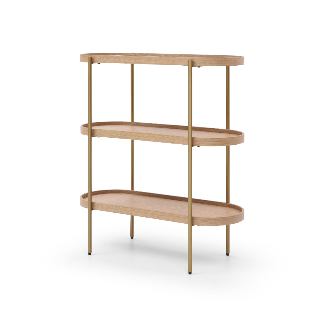 Seek & Ramble Shelving Gold Frame Cleo 3 Tier Shelf 90cm x 80cm Bookcase/Console Natural Ash Black or Gold Frame