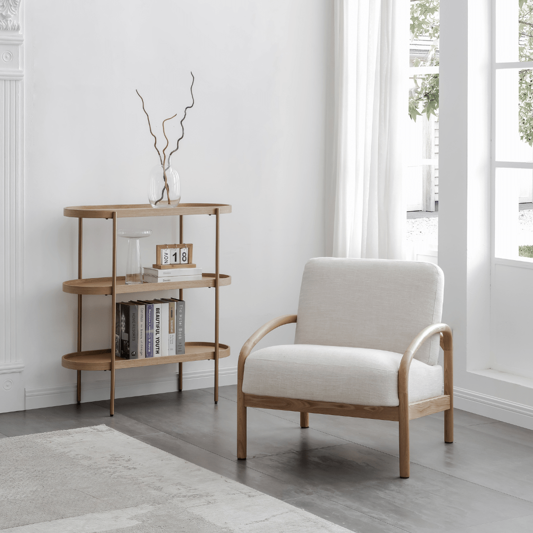 Seek & Ramble Shelving Cleo 3 Tier Shelf 90cm x 80cm Bookcase/Console Natural Ash Black or Gold Frame