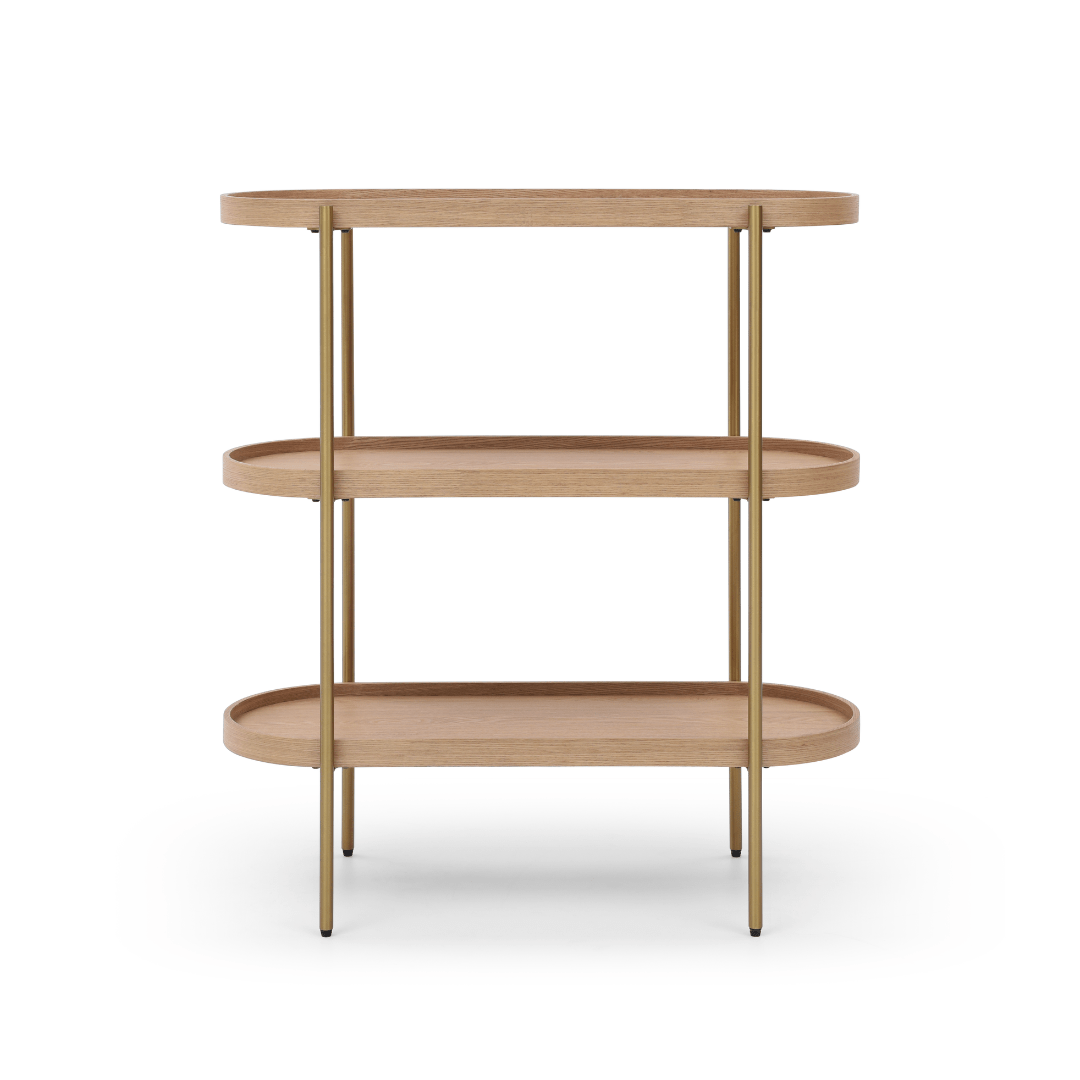 Seek & Ramble Shelving Cleo 3 Tier Shelf 90cm x 80cm Bookcase/Console Natural Ash Black or Gold Frame