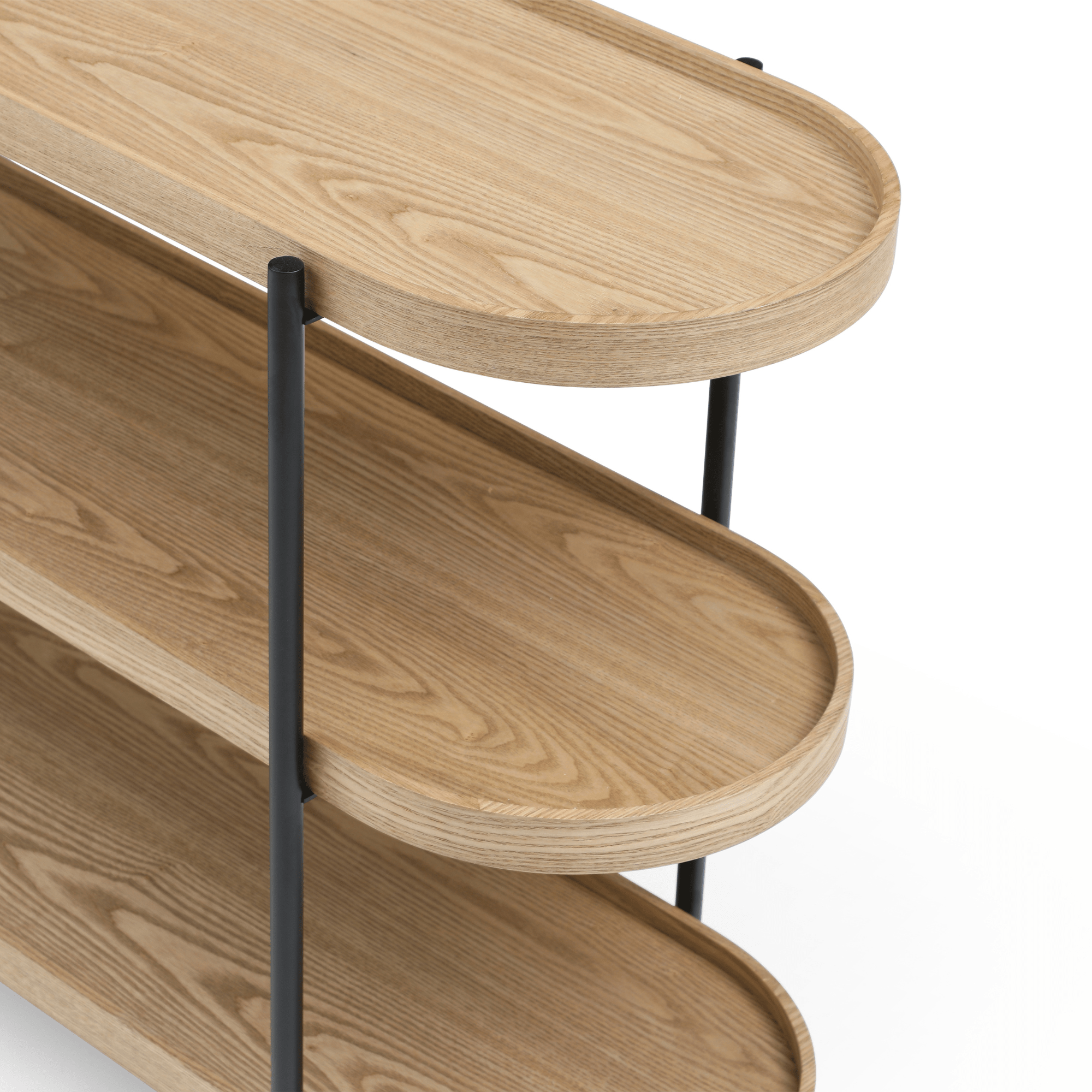 Seek & Ramble Shelving Cleo 3 Tier Shelf 90cm x 80cm Bookcase/Console Natural Ash Black or Gold Frame