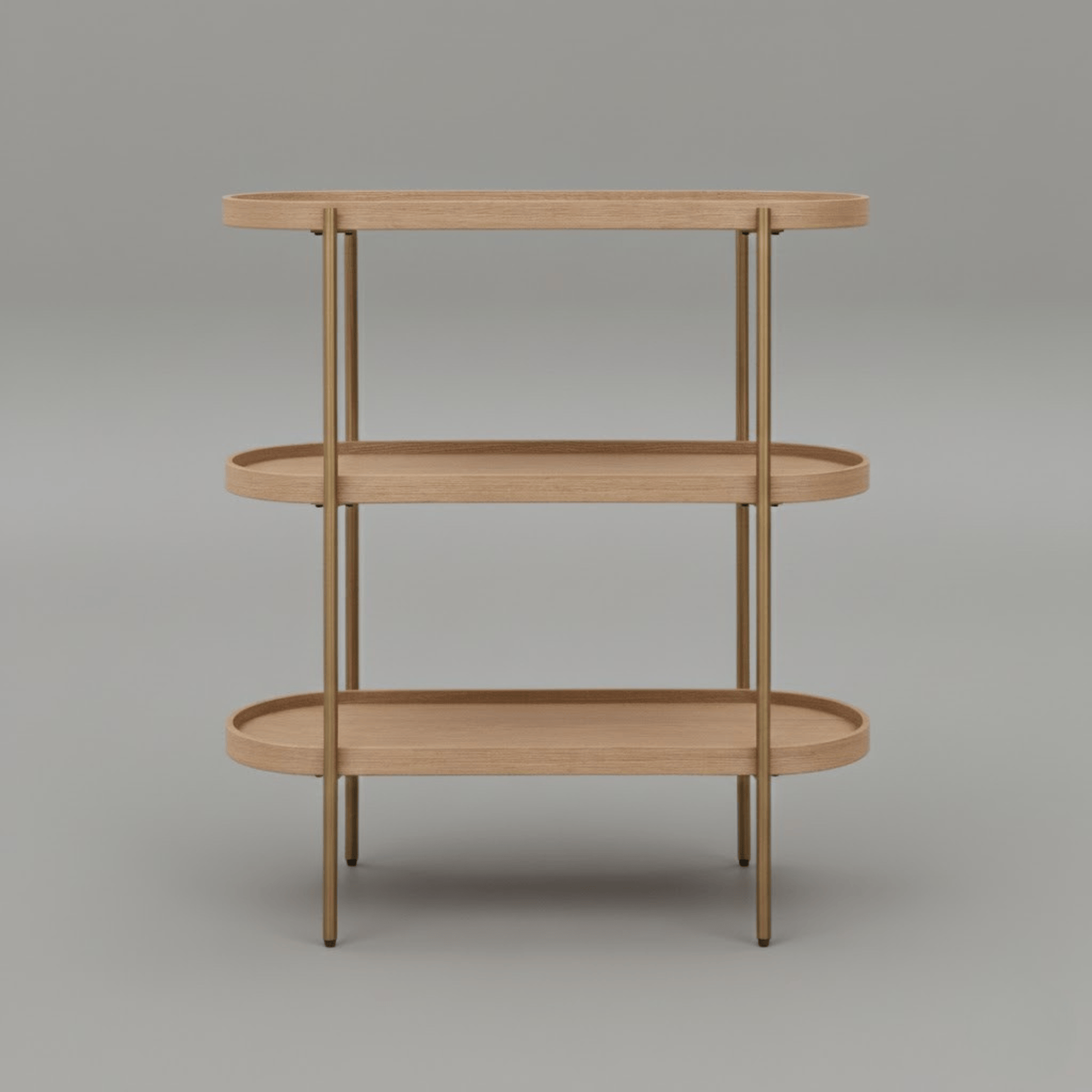 Seek & Ramble Shelving Cleo 3 Tier Shelf 90cm x 80cm Bookcase/Console Natural Ash & Gold