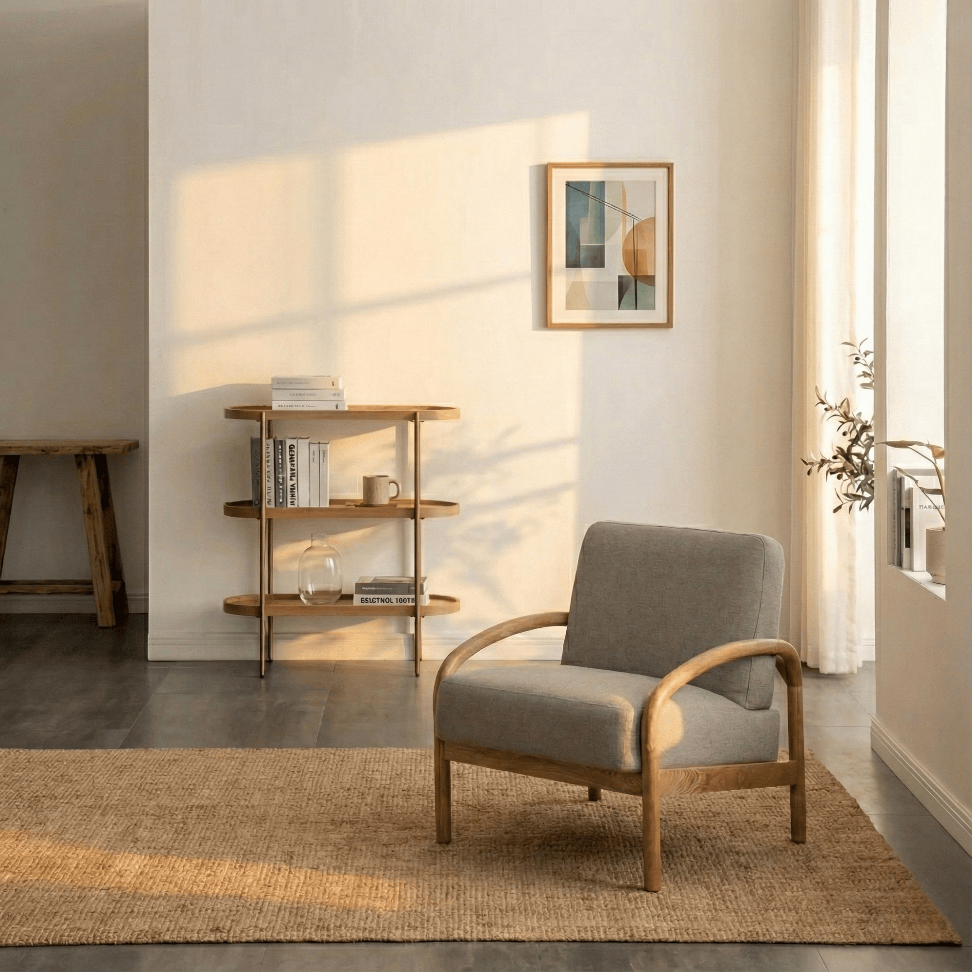 Seek & Ramble Shelving Cleo 3 Tier Shelf 90cm x 80cm Bookcase/Console Natural Ash & Gold