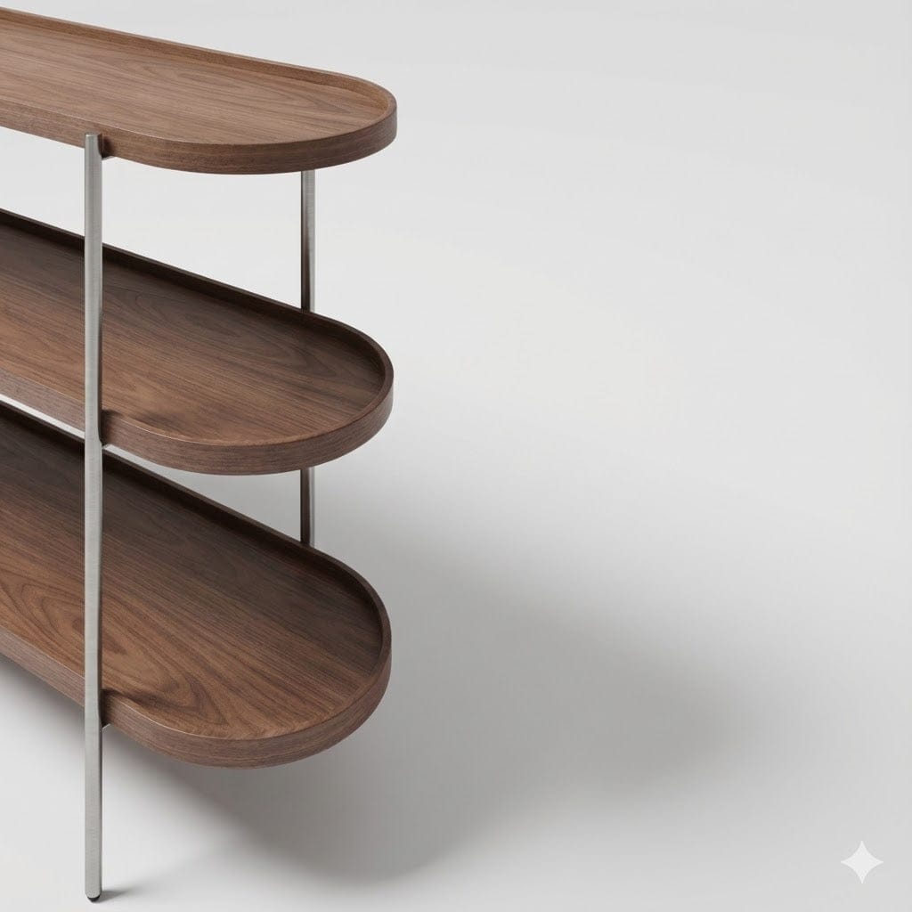 Seek & Ramble Shelving Cleo 3 Tier Shelf 90cm x 80cm Bookcase/Console Walnut & Brushed Steel Frame