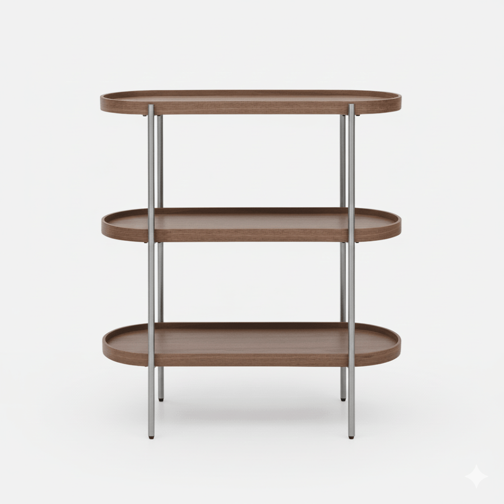 Seek & Ramble Shelving Cleo 3 Tier Shelf 90cm x 80cm Bookcase/Console Walnut & Brushed Steel Frame