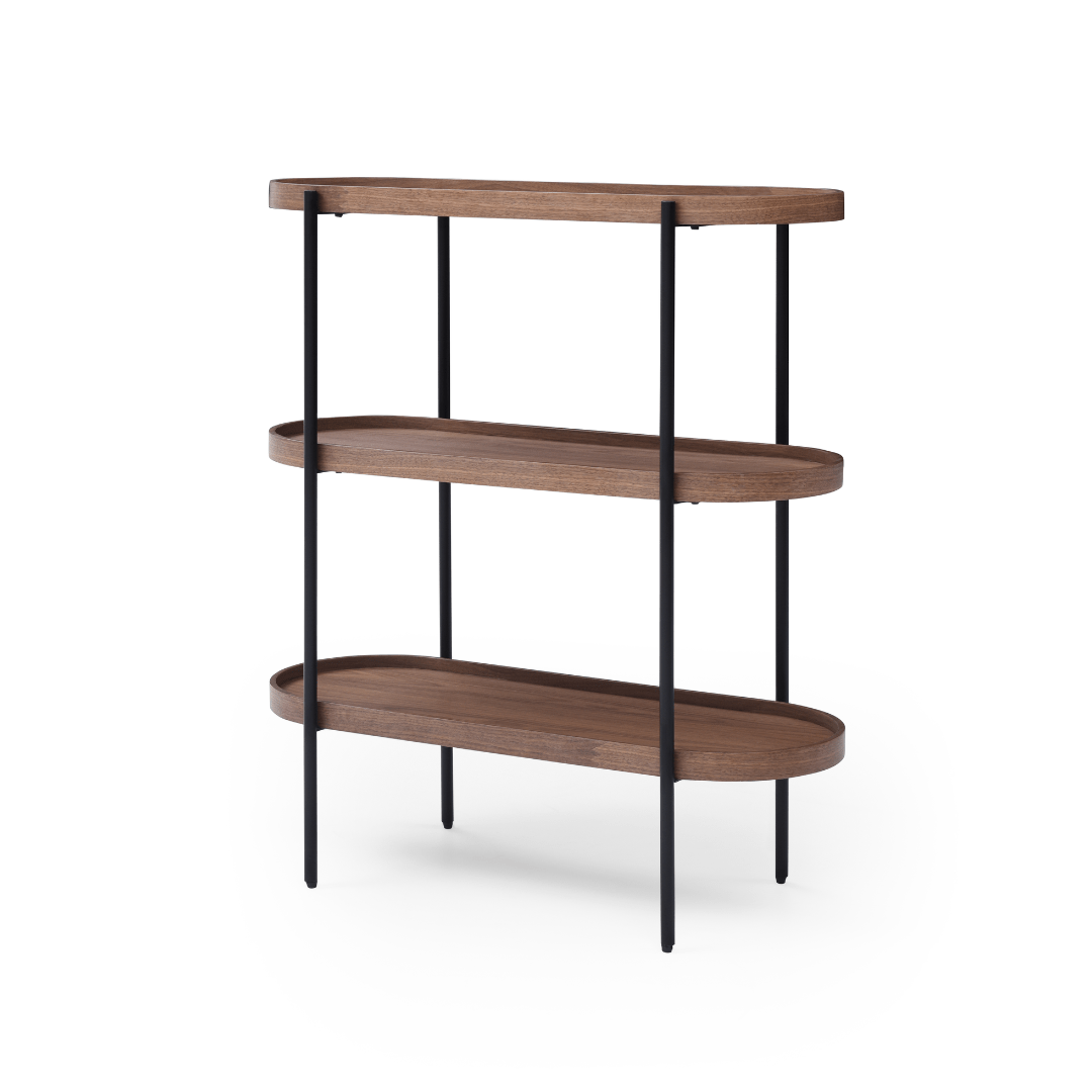 Seek & Ramble Shelving Black Leg Cleo 3 Tier Shelf 90cm x 80cm Bookcase/Console Walnut Gold or Black Frame