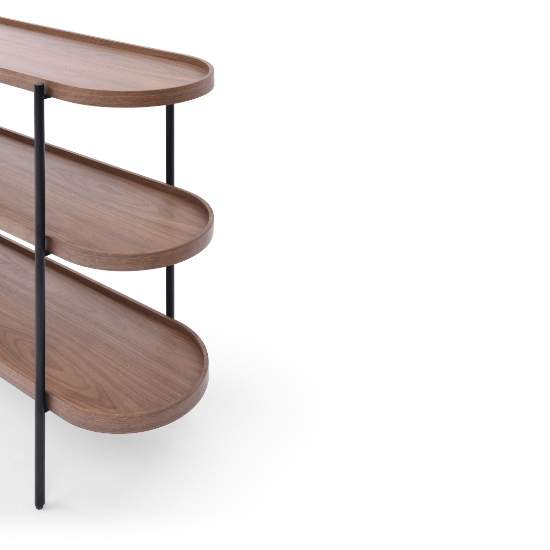 Seek & Ramble Shelving Cleo 3 Tier Shelf 90cm x 80cm Bookcase/Console Walnut Gold or Black Frame