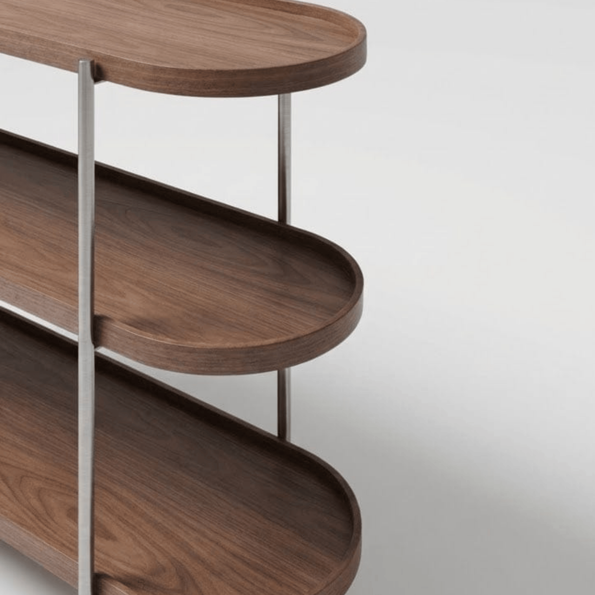 Seek & Ramble Shelving Cleo 3 Tier Wide Bookshelf/Console Walnut & Brushed Stainless Steel Legs