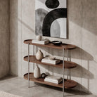 Seek & Ramble Shelving Cleo 3 Tier Wide Bookshelf/Console Walnut & Brushed Stainless Steel Legs