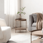 Seek & Ramble Side Tables Cleo 40cm Round Side Table Gold Legs With Storage Shelf Walnut