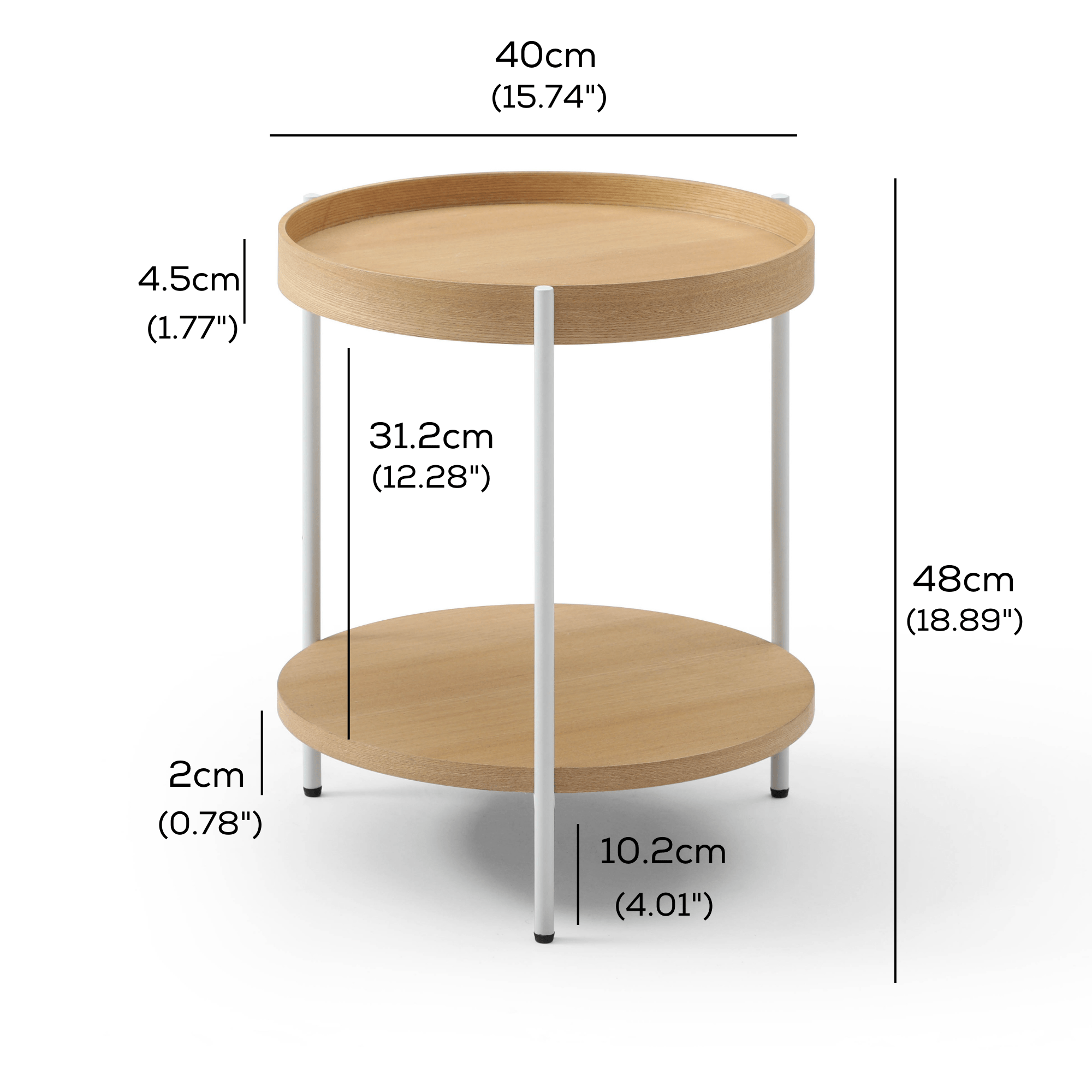 Seek & Ramble Side Tables Cleo 40cm Round Side Table With Storage Shelf Ash White Legs