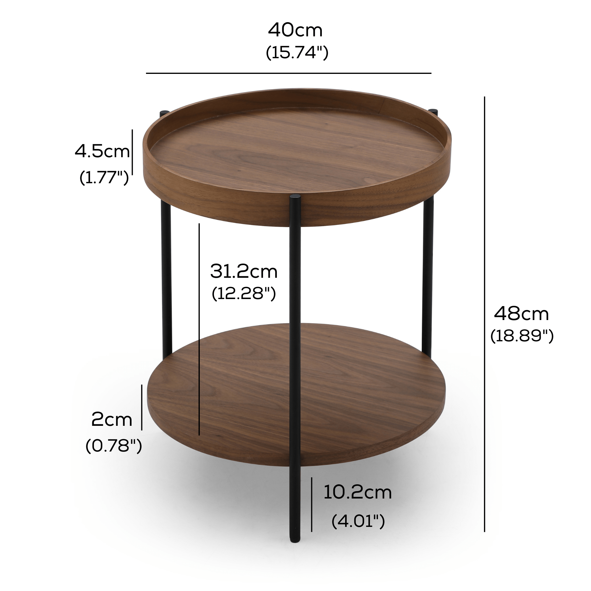 Seek & Ramble Side Tables Cleo 40cm Round Side Table With Storage Shelf Walnut