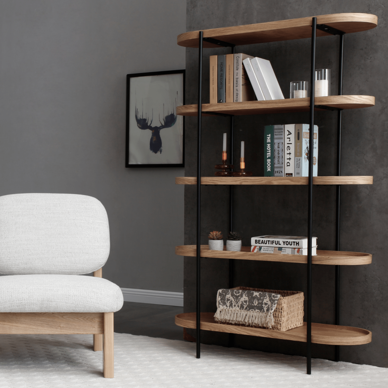 Seek & Ramble Shelving Cleo 5 Tier Shelf Bookcase Ash