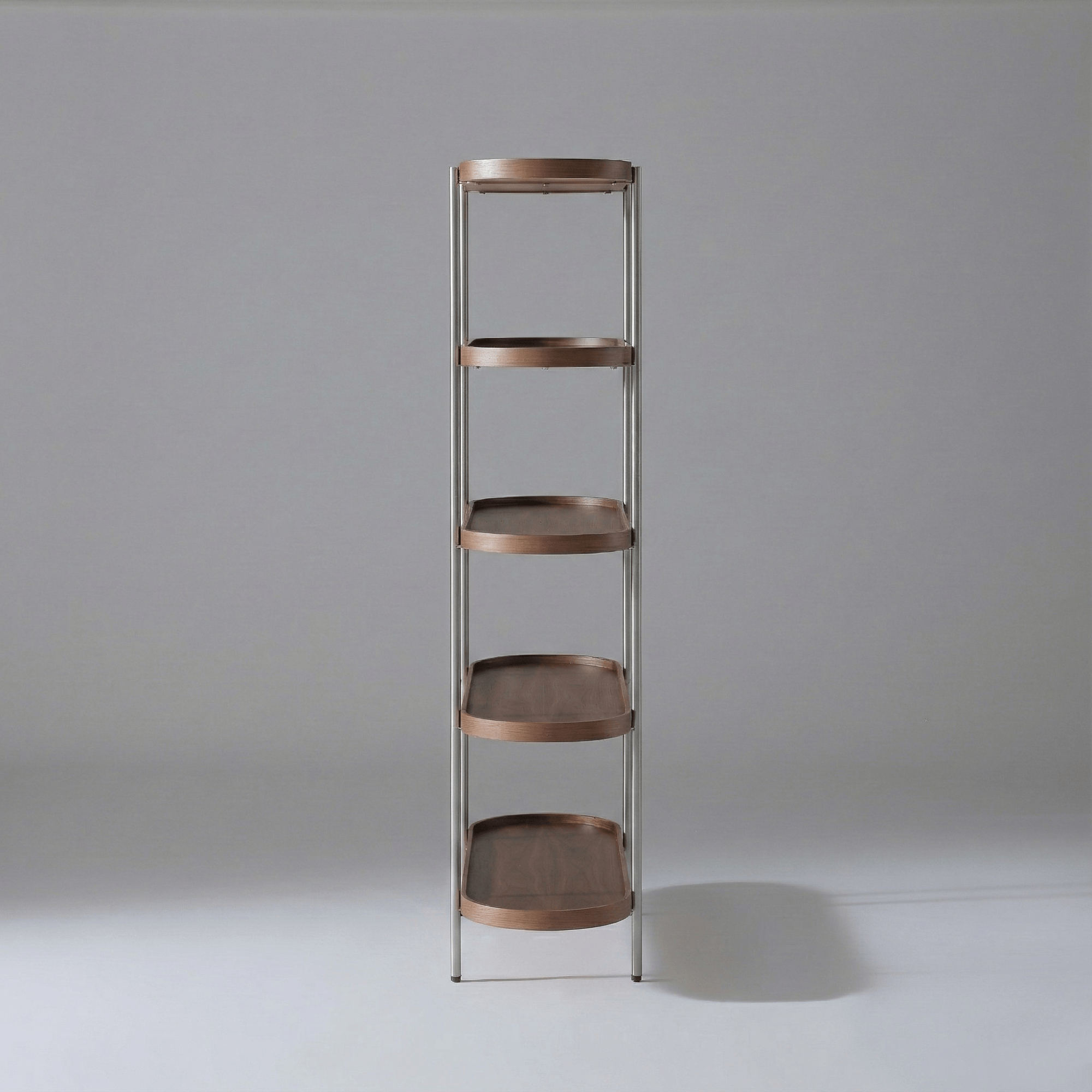 Seek & Ramble Shelving Cleo 5 Tier Shelf 165cm x 100cm Bookcase Walnut & Brushed Steel Frame