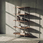 Seek & Ramble Shelving Cleo 5 Tier Tall Bookshelf Walnut & Brushed Stainless Steel