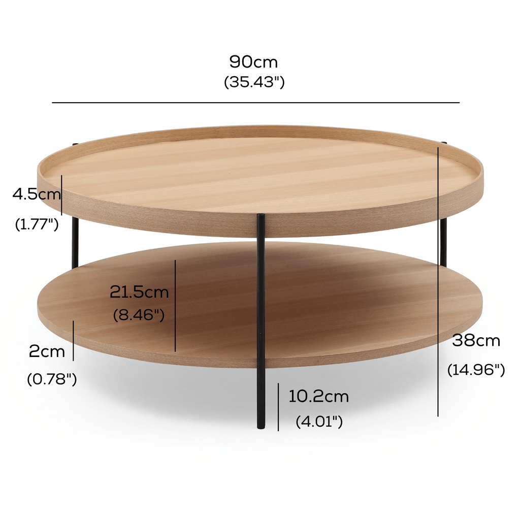 SeekandRamble Coffee Tables Cleo 90cm Round Coffee Table Ash With Storage Shelf