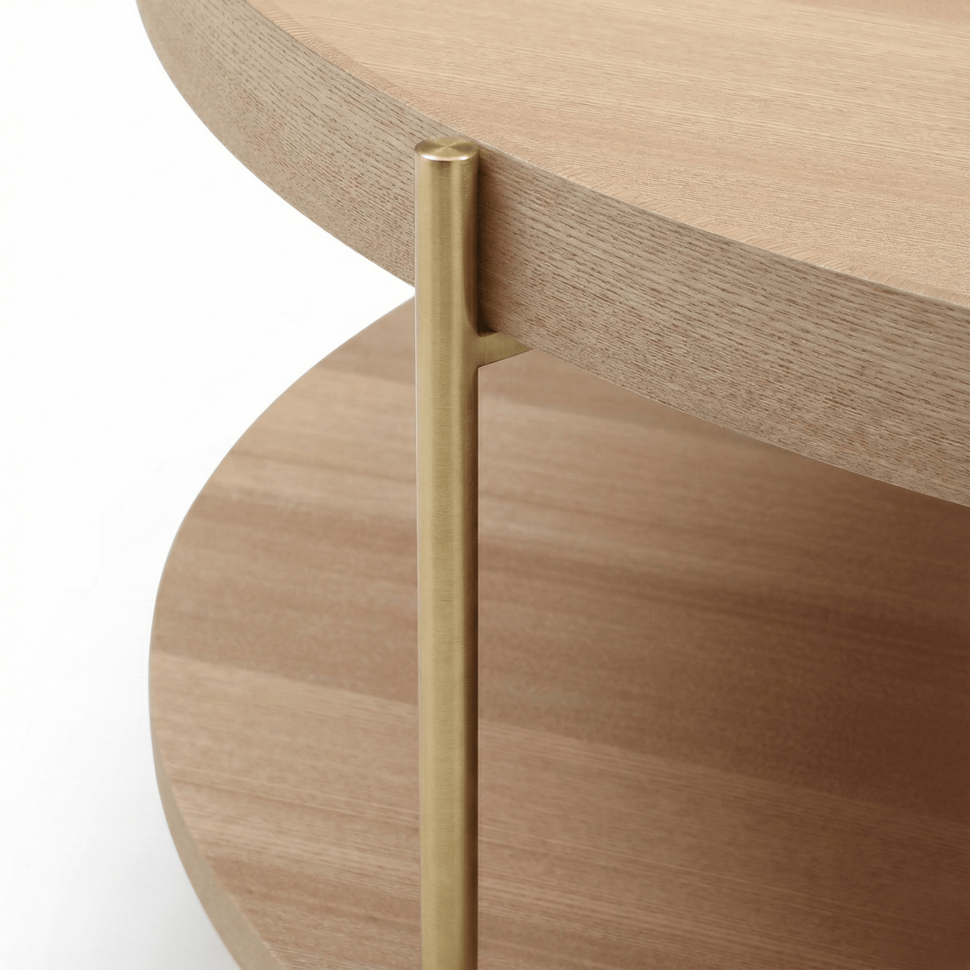 Seek & Ramble Coffee Tables Cleo 90cm Round Coffee Table Ash With Storage Shelf Gold Legs