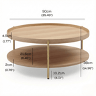 Seek & Ramble Coffee Tables Cleo 90cm Round Coffee Table Ash With Storage Shelf Gold Legs