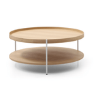 Seek & Ramble Coffee Tables Cleo 90cm Round Coffee Table Ash With Storage Shelf White Legs