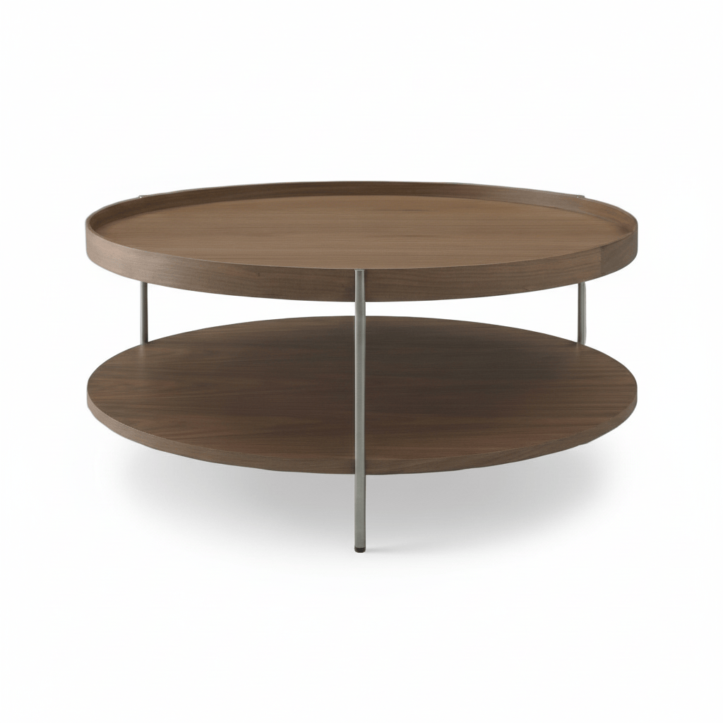 Seek & Ramble Coffee Tables Cleo 90cm Round Coffee Table Walnut & Brushed Stainless Steel Legs