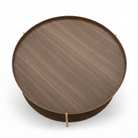 Seek & Ramble Coffee Tables Cleo 90cm Round Coffee Table Walnut & Gold Legs With Storage Shelf