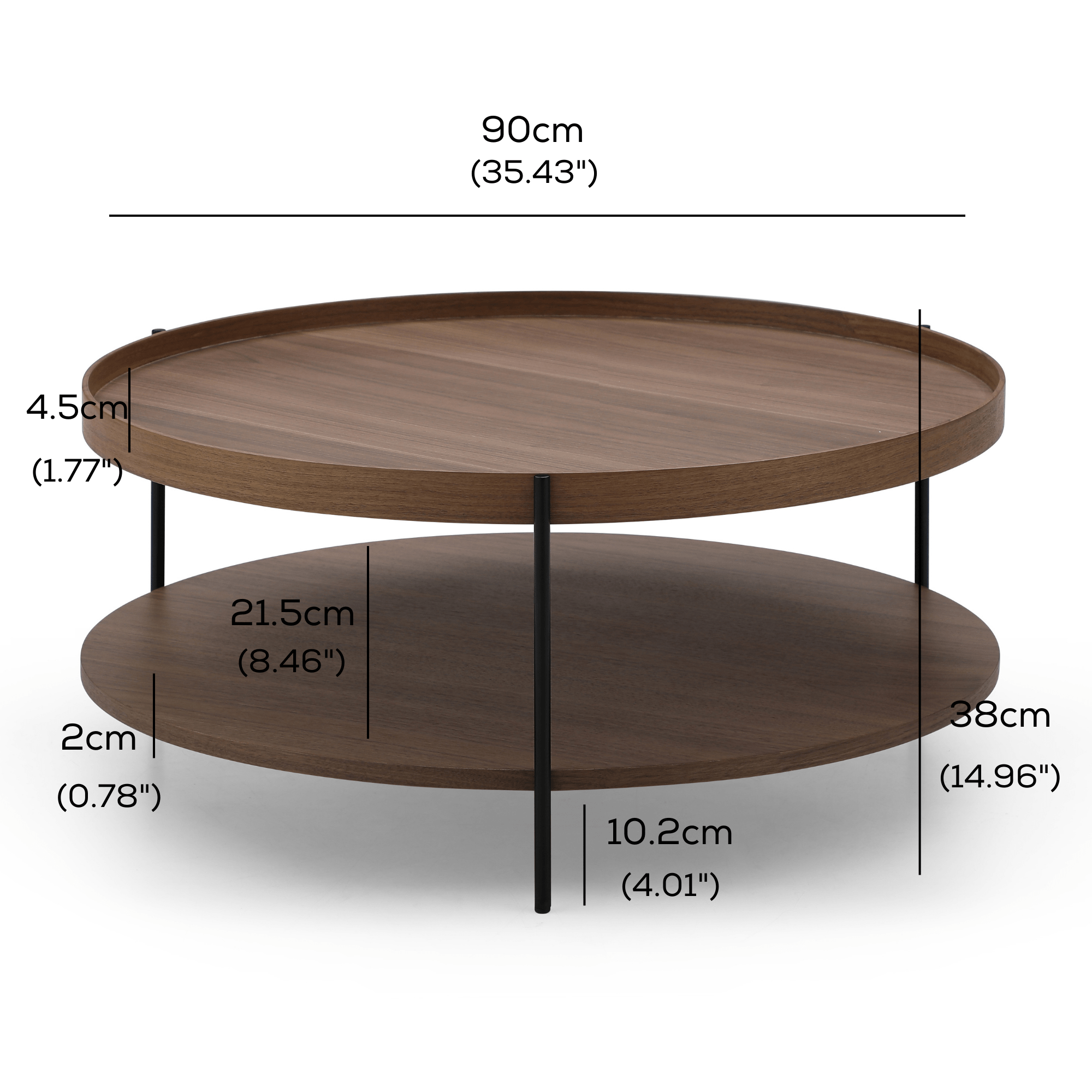 Seek & Ramble Coffee Tables Cleo 90cm Round Coffee Table Walnut With Storage Shelf