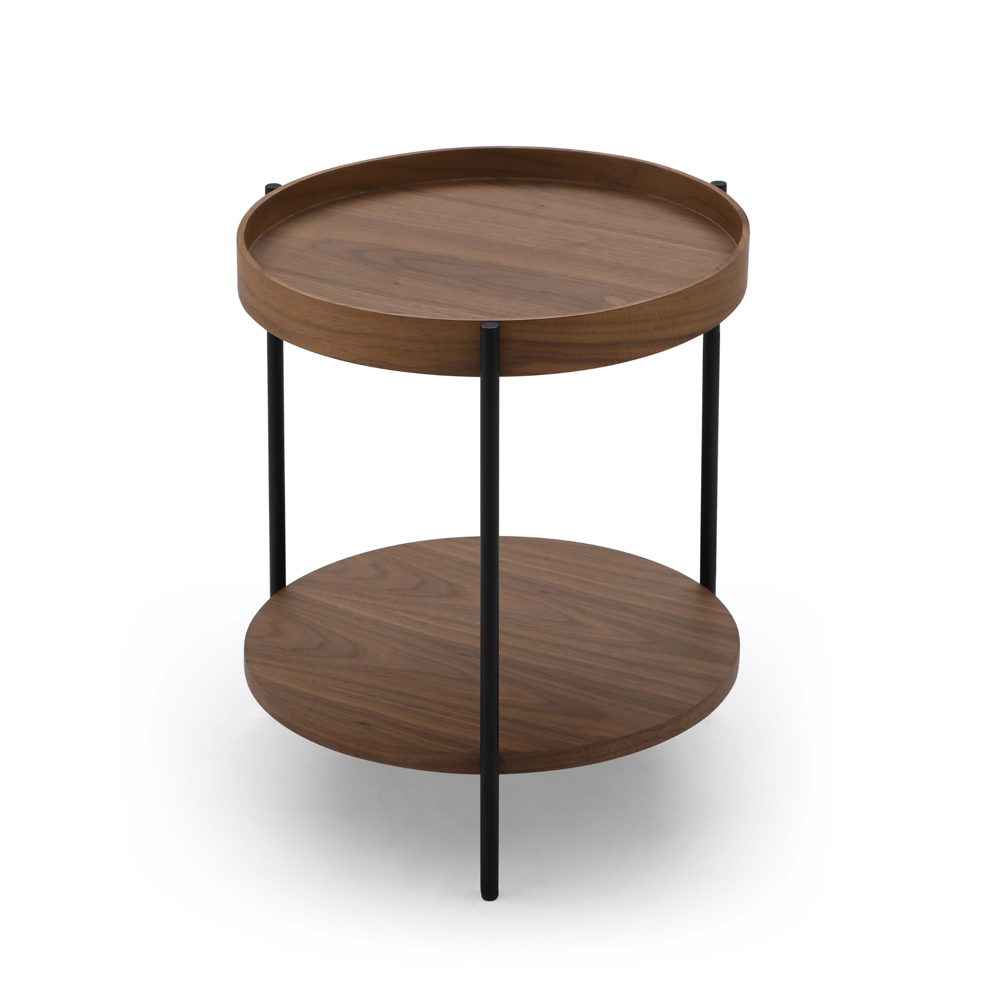 Seek & Ramble Bundles Cleo Set of 2 40cm Round Side Table With Storage Shelf Walnut Bundle