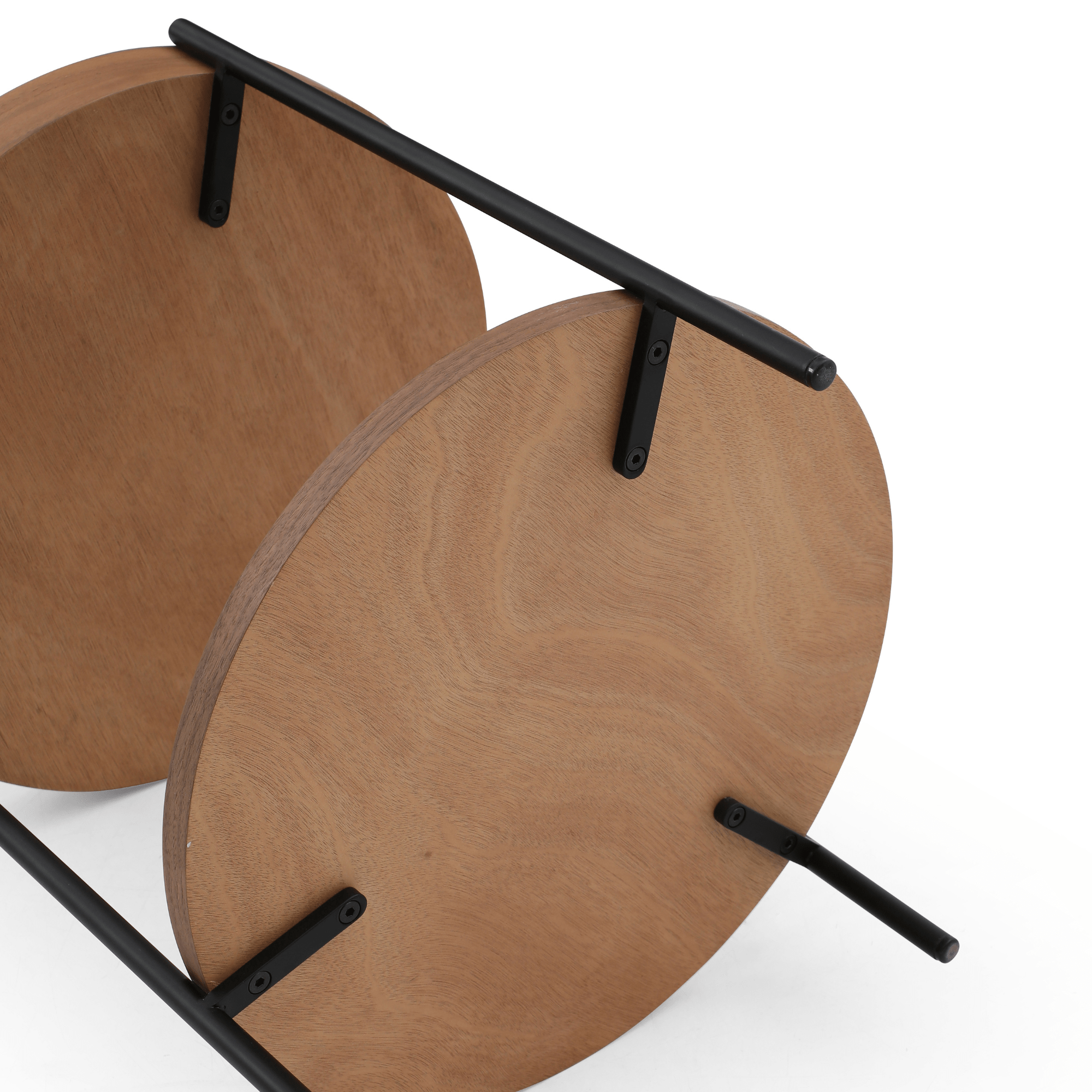 Seek & Ramble Bundles Cleo Set of 2 40cm Round Side Table With Storage Shelf Walnut Bundle