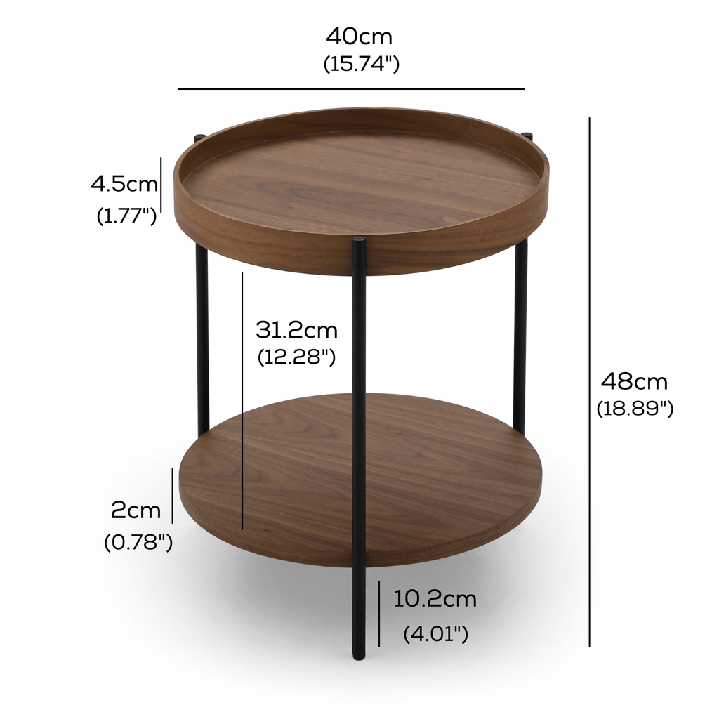 SeekandRamble Side Tables Cleo Set of 2 40cm Round Side Table With Storage Shelf Walnut