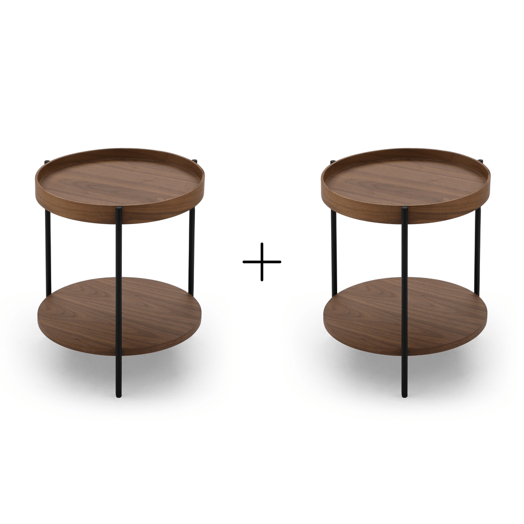 SeekandRamble Side Tables Cleo Set of 2 40cm Round Side Table With Storage Shelf Walnut