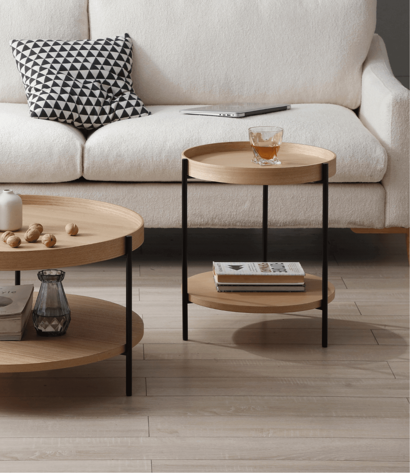 Seek & Ramble Side Tables Cleo Set of 2 40cm Round Side Tables With Storage Shelf Ash Bundle
