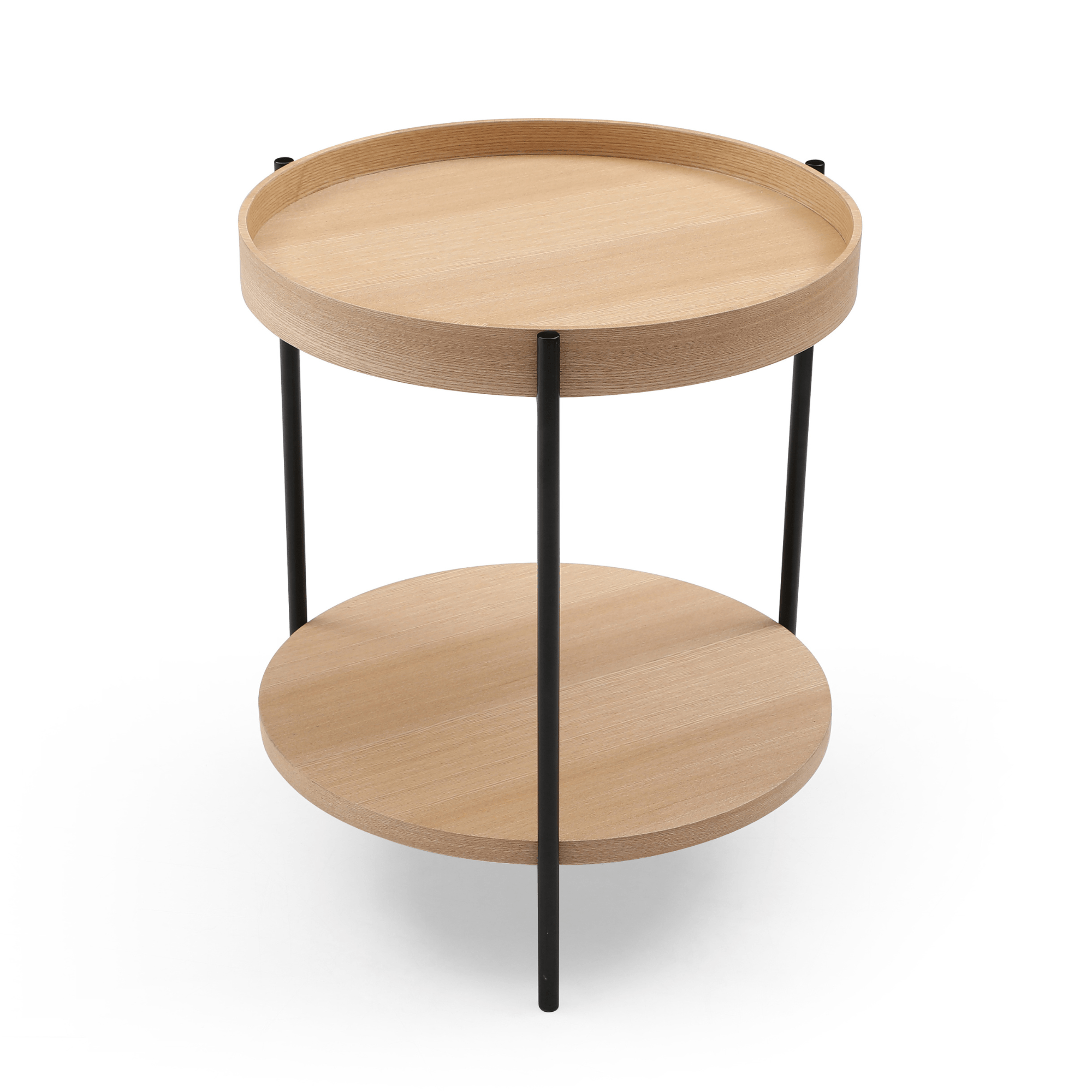 Seek & Ramble Bundles Cleo Set of 2 40cm Round Side Tables With Storage Shelf Ash Bundle