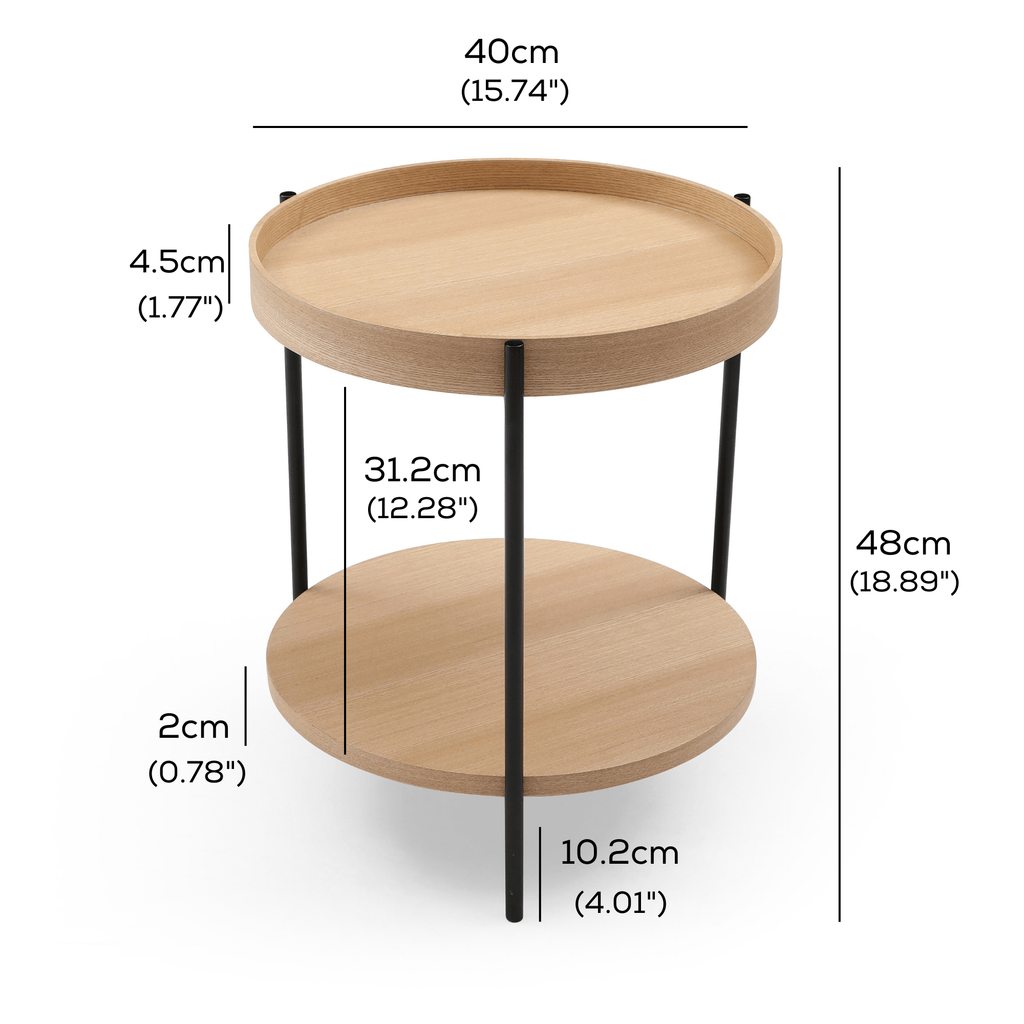 SeekandRamble Side Tables Cleo Set of 2 40cm Round Side Tables With Storage Shelf Ash