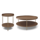 Seek & Ramble Coffee Tables Cleo Set of 2 90cm Round Coffee Table Walnut & Gold Legs With Storage Shelf Bundle