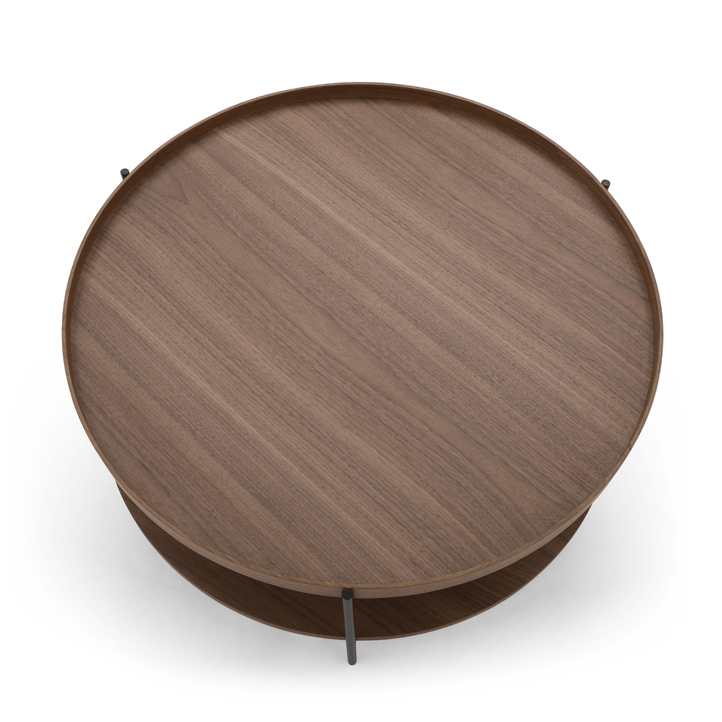 SeekandRamble Coffee Tables Cleo Set of 2 Round Coffee Table 69cm & Side Table Walnut With Storage Shelf