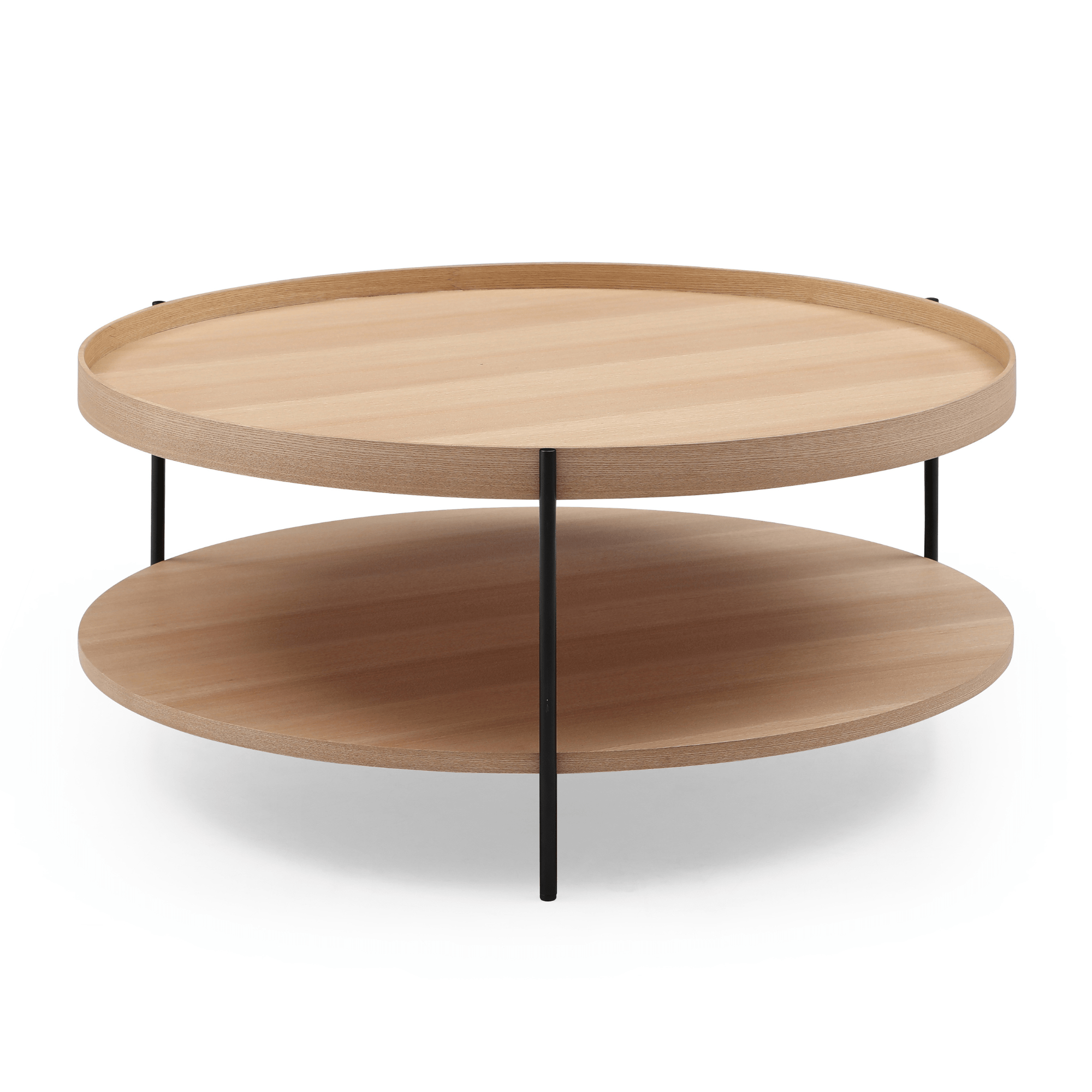 Seek & Ramble Bundles Cleo Set of 2 Round Coffee Table 90cm & Side Table Ash With Storage Shelf Bundle