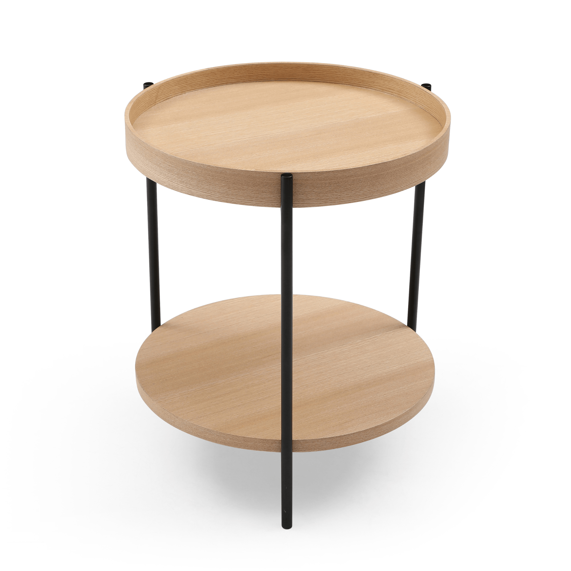 Seek & Ramble Bundles Cleo Set of 2 Round Coffee Table 90cm & Side Table Ash With Storage Shelf Bundle