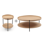 Seek & Ramble Bundles Cleo Set of 2 Round Coffee Table 90cm & Side Table Ash With Storage Shelf Bundle