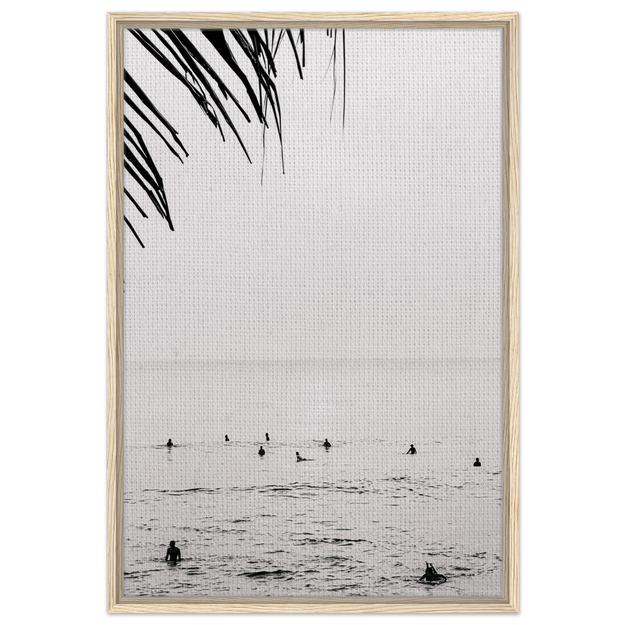 Seek & Ramble Canvas Wood frame Bali Surfers Ocean Coastal Serene Framed Canvas Print - Black & White Art 60x90cm