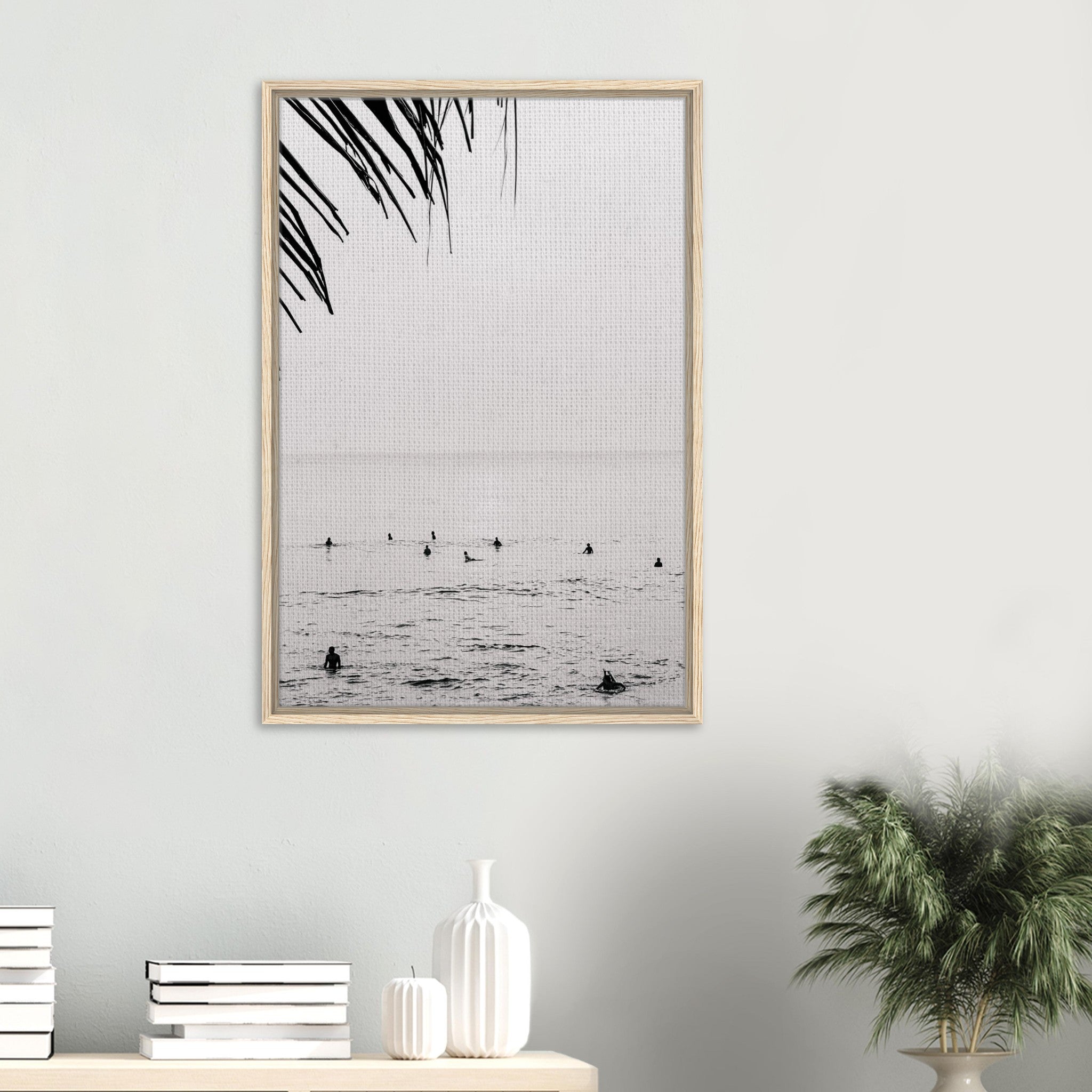 Seek & Ramble Canvas Bali Surfers Ocean Coastal Serene Framed Canvas Print - Black & White Art 60x90cm