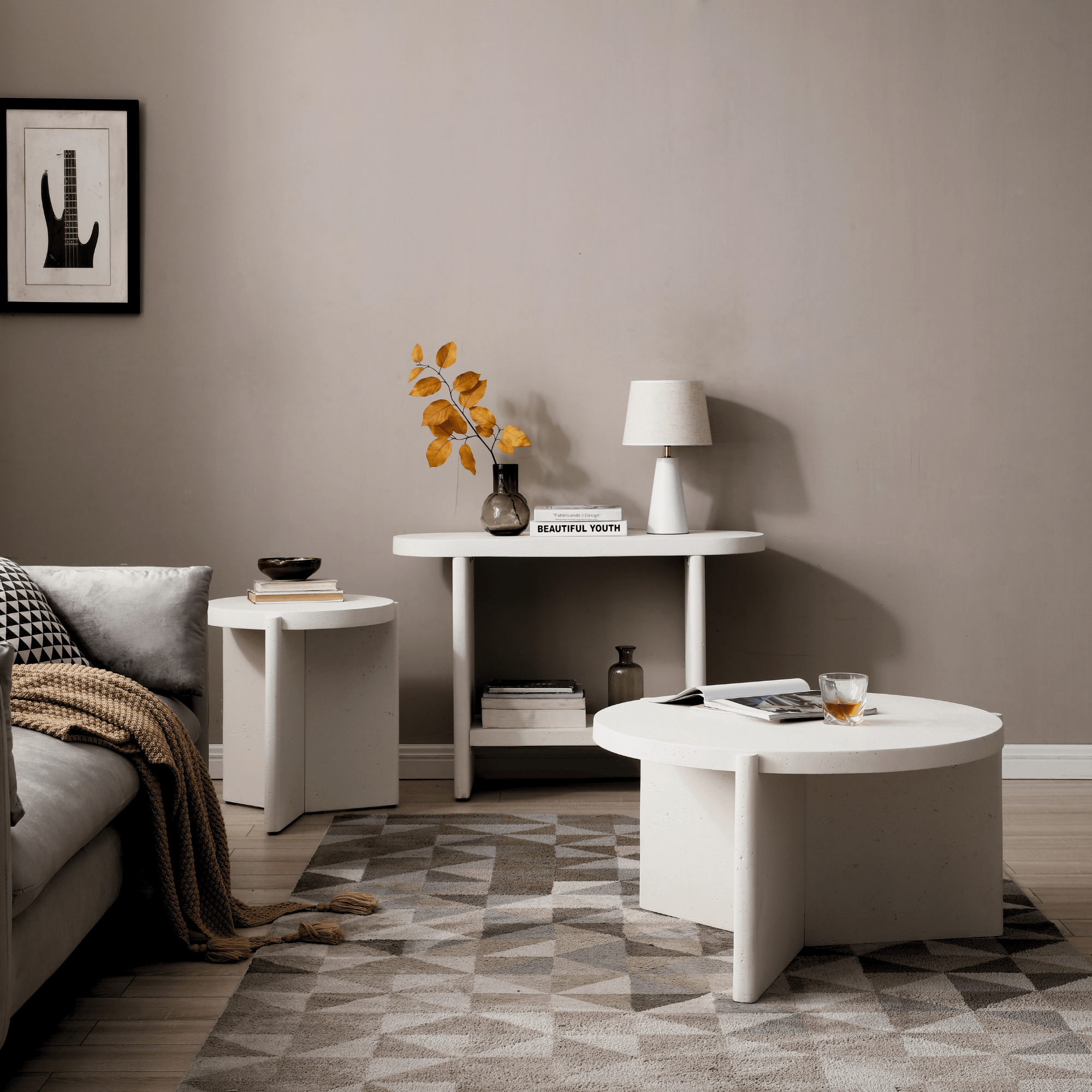 Seek & Ramble Coffee Tables Delos Round 80cm Coffee Table Faux Stone White