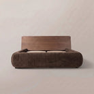 Frankie Queen Bed in Chocolate velvet, front view of the walnut headboard