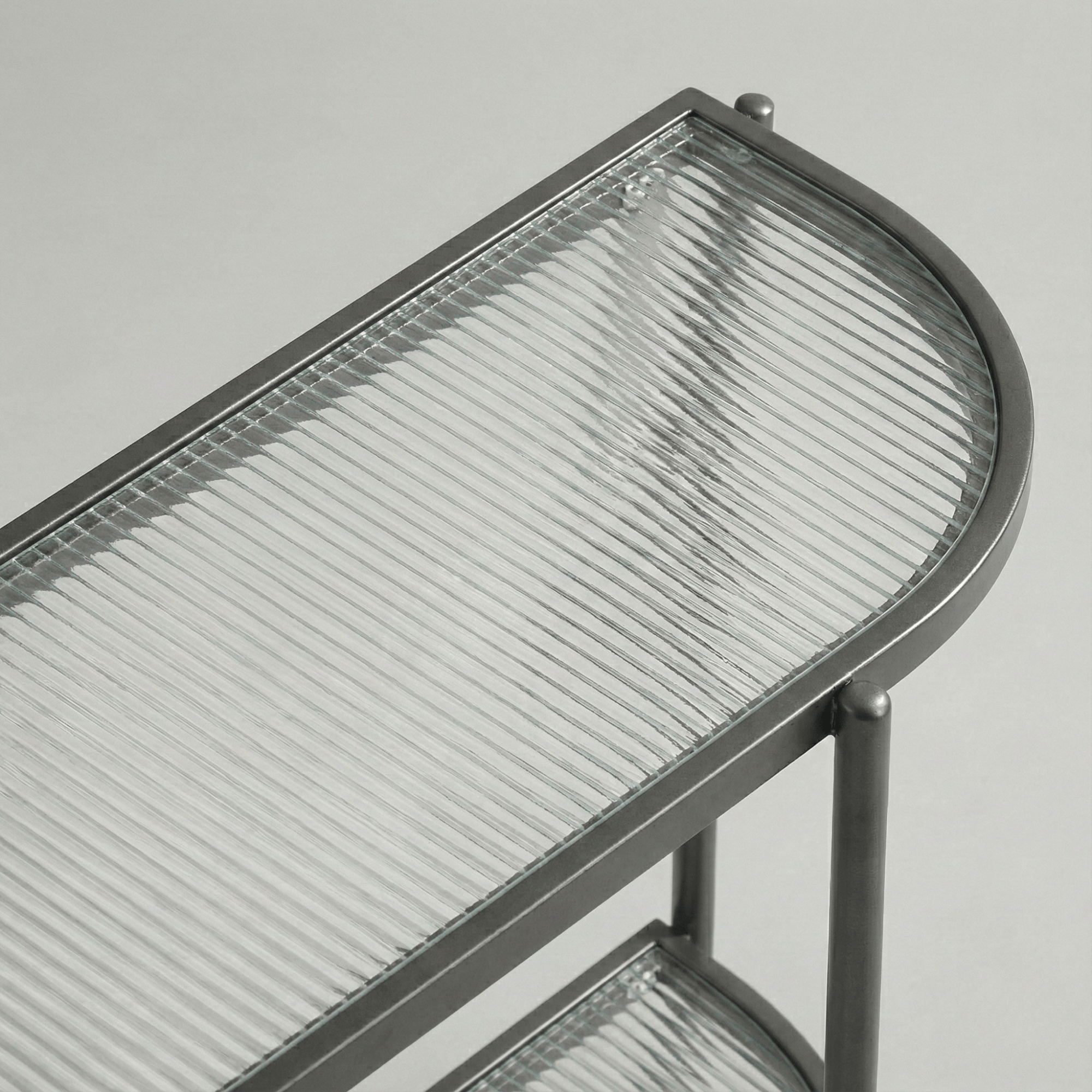 Seek & Ramble Hall Table Gatsby 110cm Console Hall Table Fluted Glass Brushed Gunmetal Grey