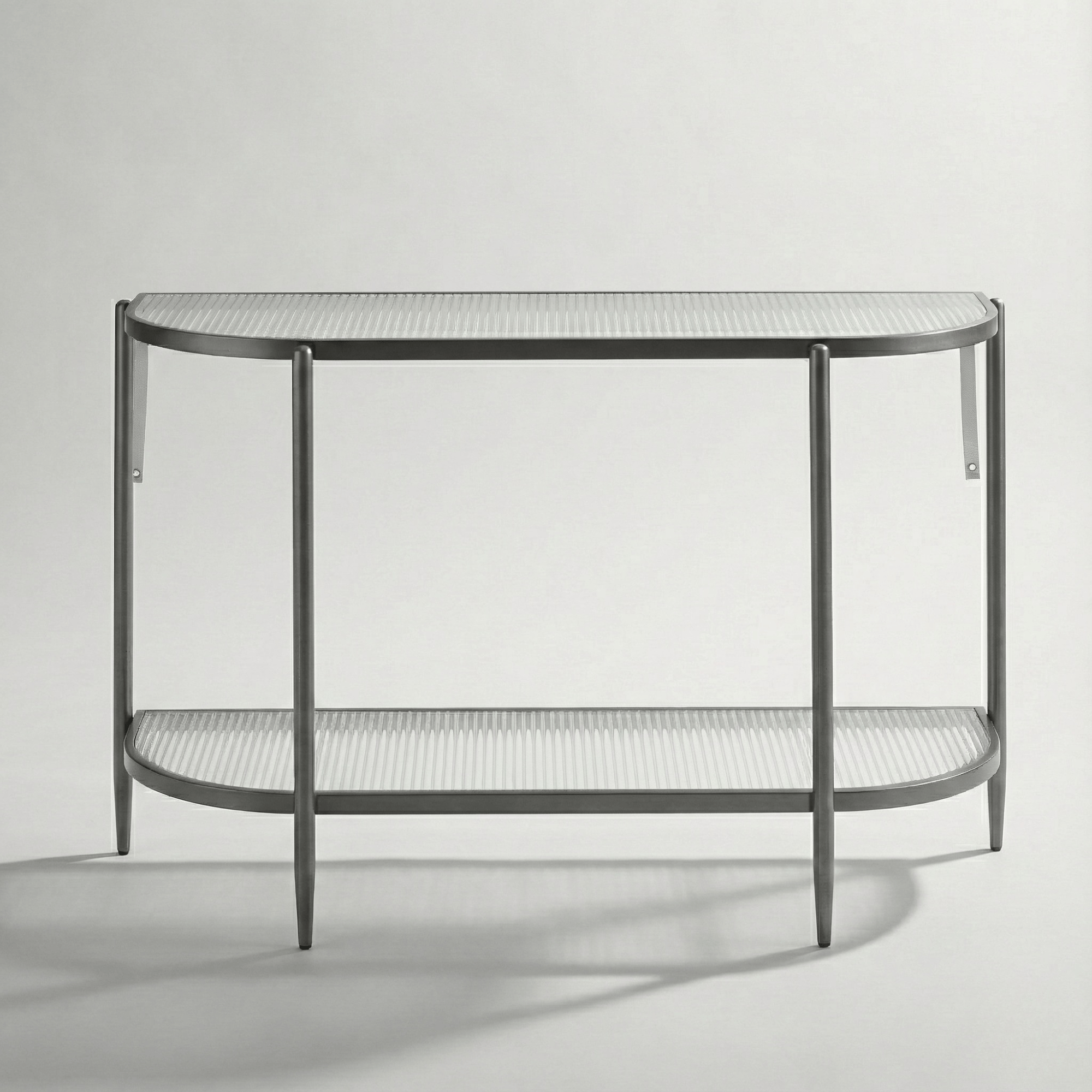 Seek & Ramble Hall Table Gatsby 110cm Console Hall Table Fluted Glass Brushed Gunmetal Grey