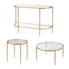 Seek & Ramble Coffee Tables Gatsby 3 Pce Room Table Set Fluted Glass & Brushed Gold Metal Bundle