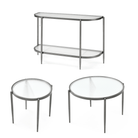 Seek & Ramble Coffee Tables Gatsby 3 Pce Room Table Set Fluted Glass & Brushed Gunmetal Grey