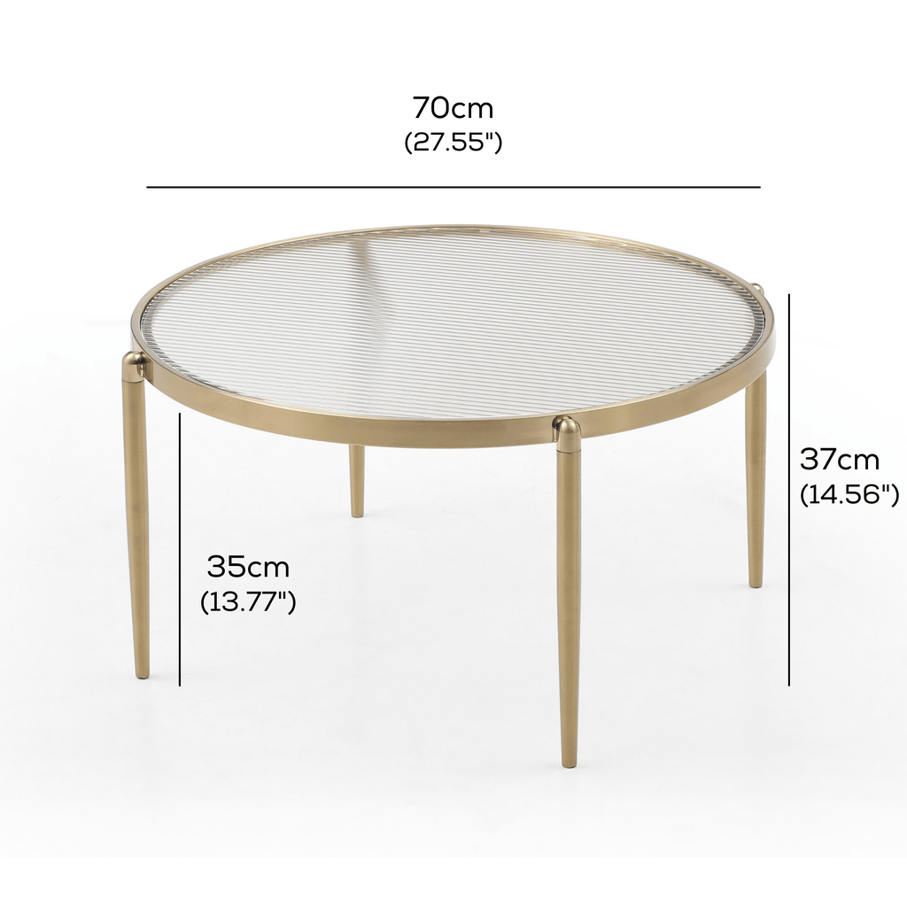 SeekandRamble Coffee Tables Gatsby 70cm Round Coffee Table Fluted Glass & Gold Metal