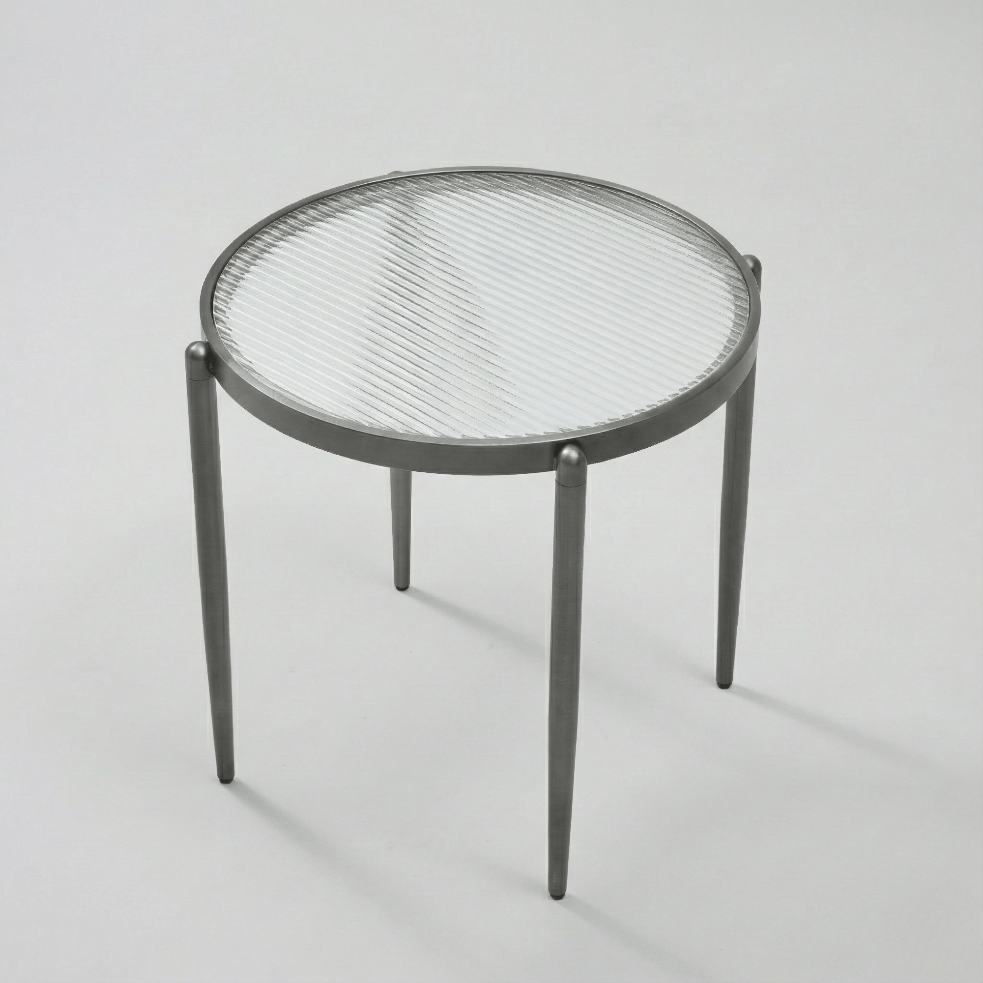 Seek & Ramble Side Table Gatsby Round 48cm Fluted Glass Side Table  Gunmetal Grey